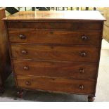 Victorian mahogany chest of four long drawers, with turned wooden handles and feet, W101 D52 H118