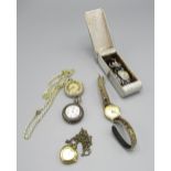 C19th Swiss key wound and pin set fob watch with white enamel dial and Swiss cylinder movement,