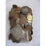 Collection of British coins including pennies, halfpennies etc