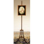 The Grange Goathland - Geo.111 boxwood strung mahogany tripod pole screen, needlework panel with a