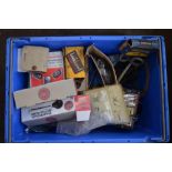 Collection of car parts, tools, a battery charger etc.