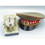 1990's Soviet era officers peaked cap, cased miniature samovar (2)