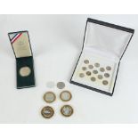 Four US Limited Edition fine silver $10 gaming tokens, 1993 Liberty JFK half dollar, Eisenhower 1990