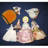 Six 1920s German porcelain half doll/pin cushion dolls