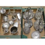 C19th and later silver plated and glass ware including cruet sets (4), knife rests, wine bottle