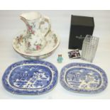 Waterford Crystal Fleurology vase, Beswick Tom Kitten figure, two Japanese part tea sets, two blue
