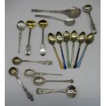 Set of six ER.II hallmarked silver coffee spoons with enamel handles by Turner & Simpson Ltd.,