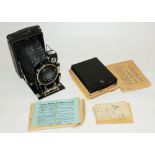 Ensign Cameo folding camera with Deckle Compur Tessar 1:4.5 F=13.5cm lens, complete with accessories