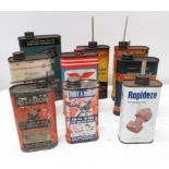 Collection of oil cans inc. Walkers Ship-log oil, Rapideze, etc. (9)