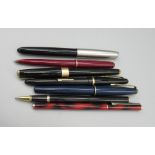 Parker "17" dark blue bodied fountain pen with rolled gold mounts, another Parker "17" fountain