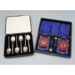 George V cased set of 6 silver coffee spoons with seal terminals, Sheffield 1926 and a early C20th