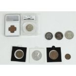 Small selection of mixed GB and world coinage, to include CGS graded 1935 florin, NGC graded 1937