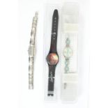 Ladies Swatch quartz wristwatch in original packaging, Lara Croft promotional quartz wristwatch,