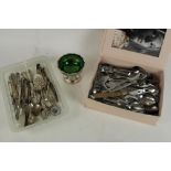 9 Silver handled tea knives, Edwardian silver plated sweet meat dish with green glass liner, canteen