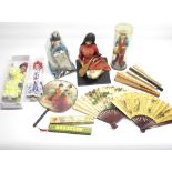 WITHDRAWN - 3 Oriental dolls, 3 Spanish style dolls and a small collection of Oriental fans