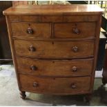 Victorian mahogany bow front chest of two short and three long drawers on turned supports W104 D51