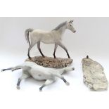 Two Beswick Moonlight colourway no. 1 grey ponies, model 2671 (a/f) both loose on bases (2)