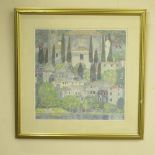 French School (C20th); Figures walking in a Park, oil on canvas, indistinctly signed, 50cm x 60cm