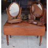 Victorian mahogany Pembroke table, two fall leaves and end drawer on turned supports, W110cm