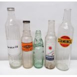 Glass bottle advertising the The William Company Limited, Vigzol oil bottle, Havoline oil bottle,