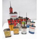 Collection of oil cans incl. Texaco, Mobiloil, Total, & BP (17)