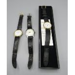 Raymond Weil Geneve quartz wristwatch with date, signed textured white dial, similar quartz watch