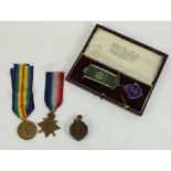 WWI medal pair of Victory Medal and 1914 Mons Star to 3-1369 Pte GW Crabb Yorkshire Light