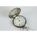Victorian silver Hunter cased pocket watch, with white key wound and set pocket watch, stepped two
