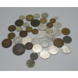 Collectable 50p pieces, pre-decimal coins and 2 early C19th bronze tokens, 1 for Samuel Fereday
