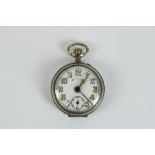 Swiss, Early C20th Century keyless wound and pin set pocket watch alarm, with military style white