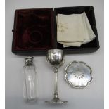 Victorian silver hallmarked travelling Communion set, in fitted case with two cloths, by Charles