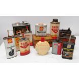 Collection of Shell oil cans and tins inc. a Shell Car Care Kit