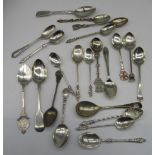 Collection of hallmarked Sterling silver tea and coffee spoons with decorative finials including