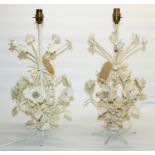 Pair of modern floral tole table lamps, H55cm (2)