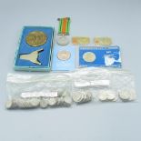 Geo.V Defence medal, 1982 United Nations peace medal, 1967 commemorative coin of Denmark, pre