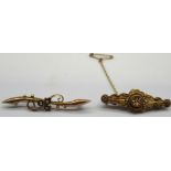 Edwardian 15ct gold hallmarked seed pearl set bar brooch, another stamped 15ct (2)