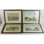 Four early to mid C20th English school watercolours, all rural landscapes, together with a brass