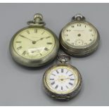Late C19th Swiss silver ladies key wound fob watch, and set open faced fob watch retailed by