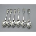 Victorian set of 6 Silver fiddle pattern teaspoons, makers mark H.S.D. London 1858, weight 4.9ozt.