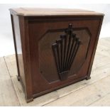 Geo.Phone Inductor type speaker in Art Deco walnut case, an oak cabinet with mirror panel door (2)