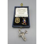 World War 2 sterling silver R.A.F. sweetheart brooch in the form of a Hawker Hurricane, Golden Shred