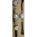 Early C20th Rone 9ct gold cased ladies wristwatch, silvered engine turned dial with Roman numerals