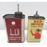 Dunhill Longasting Lighter Fuel square can & Red Devils Lighter Fluid square can (2)