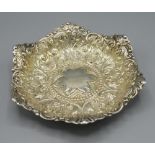 Edward VII silver hexagonal dish with repousse acanthus and floral decoration, Charles Edwards