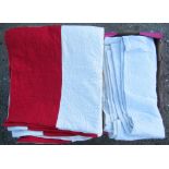 Red and white striped Durham quilt aprox 190 x 220cm, another larger white quilt, collection of lace