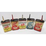 Five "Filtrate" square oil cans