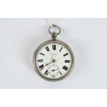 Victorian Thos. Donkin of Scarboro, silver open faced cased pocket watch with white enamel dial,