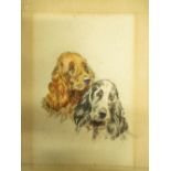 English School (C20th); Head and neck studies of two Cocker Spaniels, watercolour, monogramed CM,