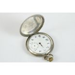 Continental German silver full hunter keyless pocket watch, white enamel dial, case back stamped .