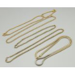 Five various gold plated necklaces